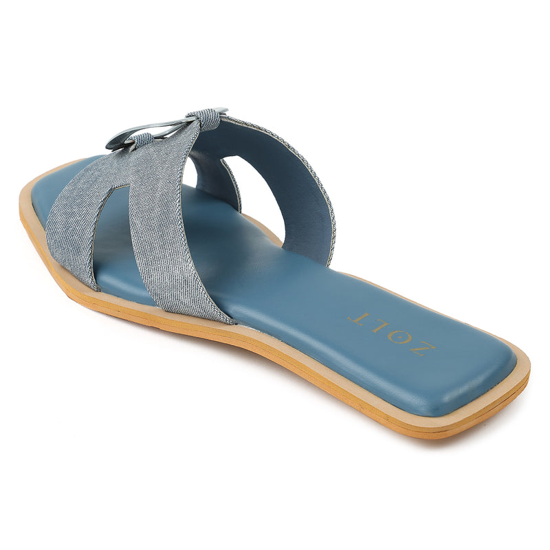 ZOLT Flats: Leather Slide Sandals with Wooden Buckle - ZF-9896